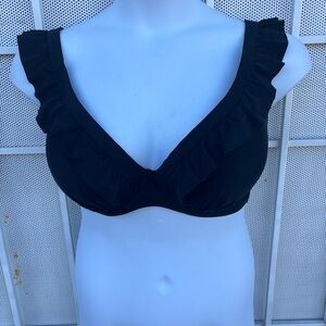 Ivory Rose bikini top DD-G cups underwire adjustable straps ruffle accent black